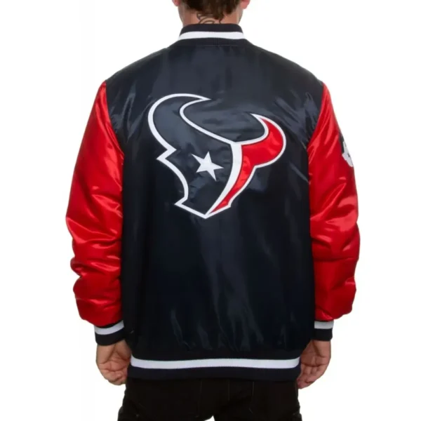 Houston Texans Football Team Players Satin Varsity Jacket Navy & Red