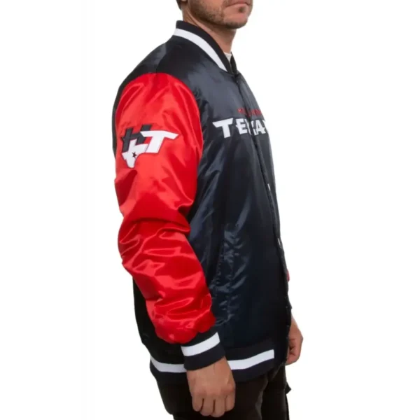 Houston Texans Football Team Players Satin Varsity Jacket Navy & Red