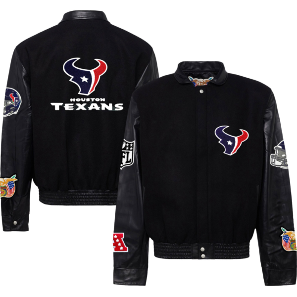 Houston Texans Jeff Hamilton Black Wool & Leather Varsity Jacket