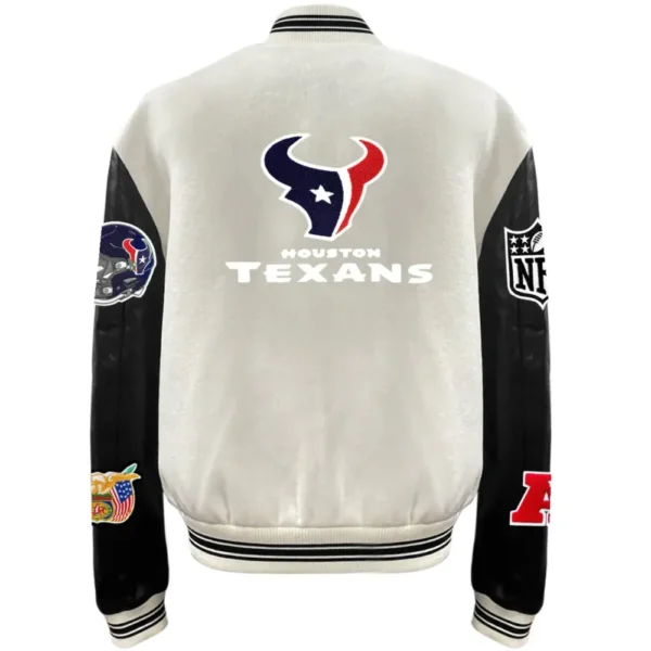 Houston Texans Jeff Hamilton Pastel Gray / Black Wool & Leather Varsity Jacket