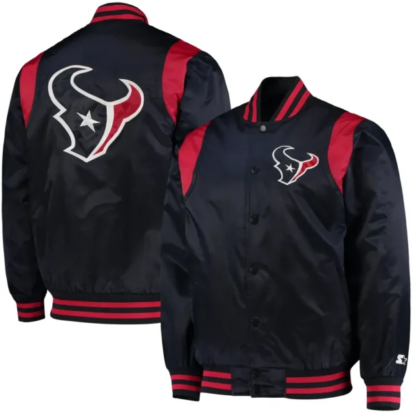 Houston Texans Navy & Red Prime Time Twill Satin Varsity Jacket