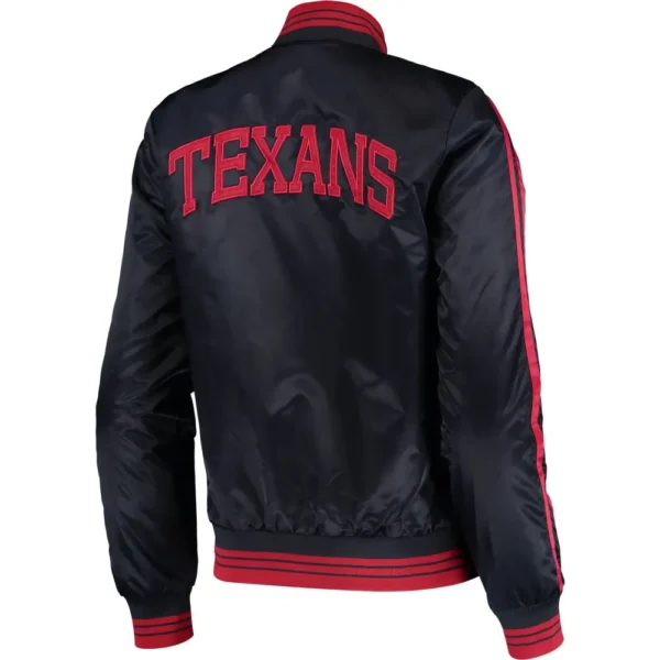 Houston Texans Navy Satin Varsity Jacket Red Stripe