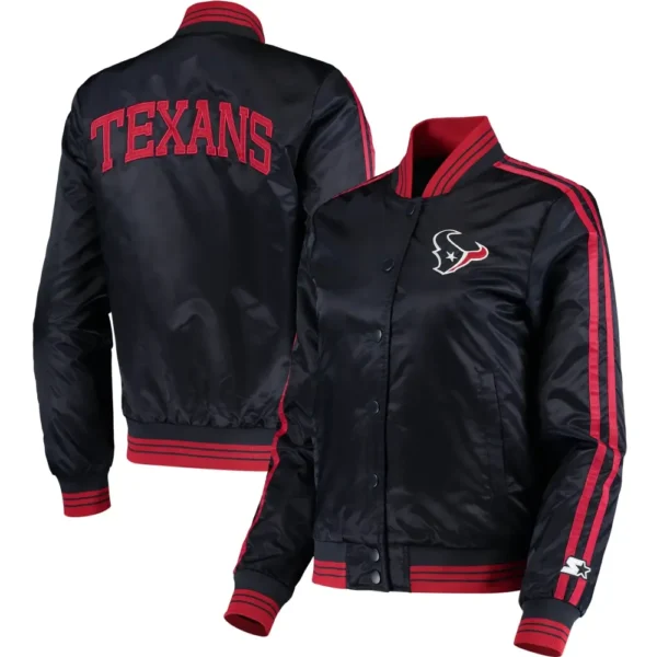 Houston Texans Navy Satin Varsity Jacket Red Stripe