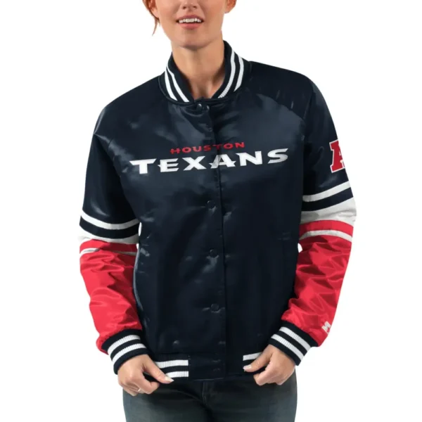 Houston Texans Navy Victory Cheer Raglan Varsity Jacket