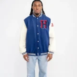 Howard Varsity Leather Jacket Blue & Navy B