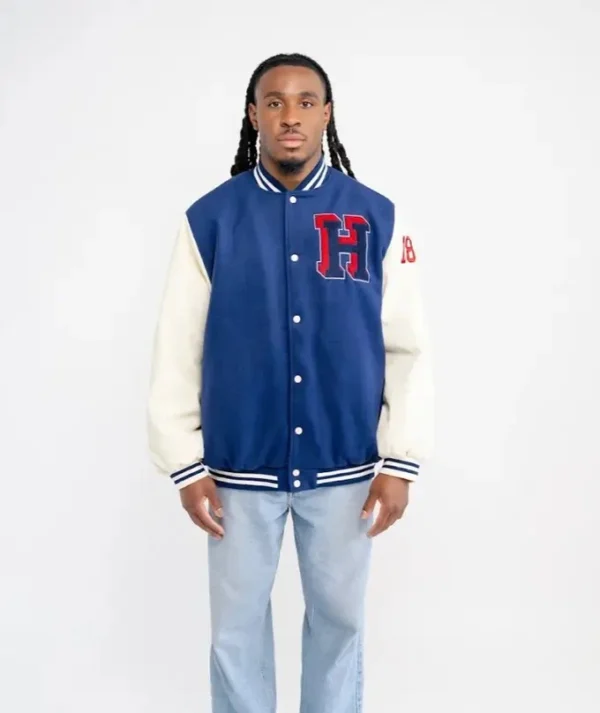 Howard Varsity Leather Jacket Blue & Navy B