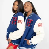 Howard Varsity Leather Jacket Blue & Navy Blu