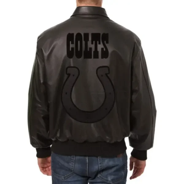 Indianapolis Colts Black Leather Bomber Varsity Jacket