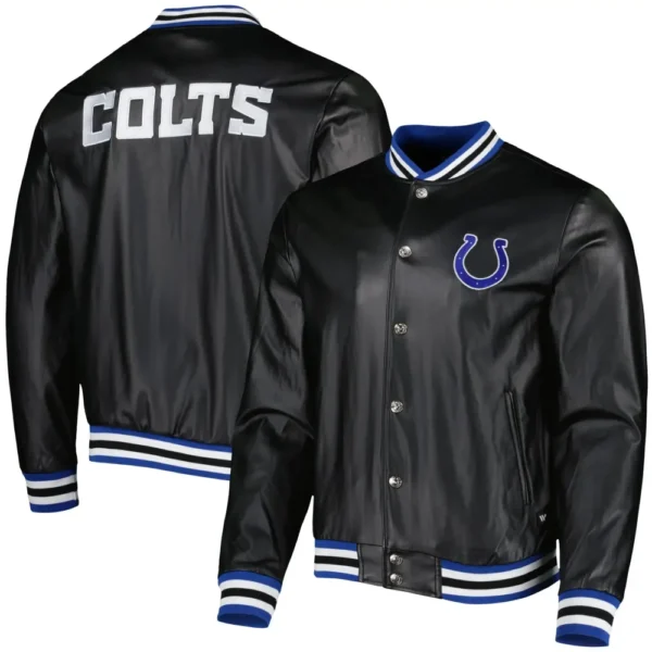 Indianapolis Colts Black Leather Varsity Jacket