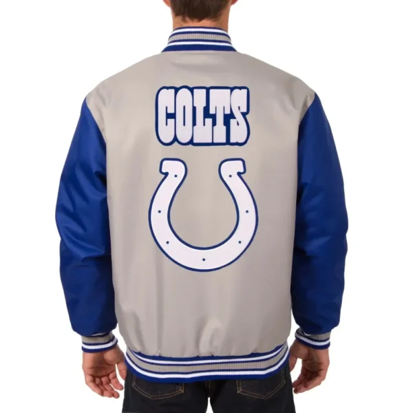 Indianapolis Colts Classic Rib Satin Varsity Jacket Gray & Blue