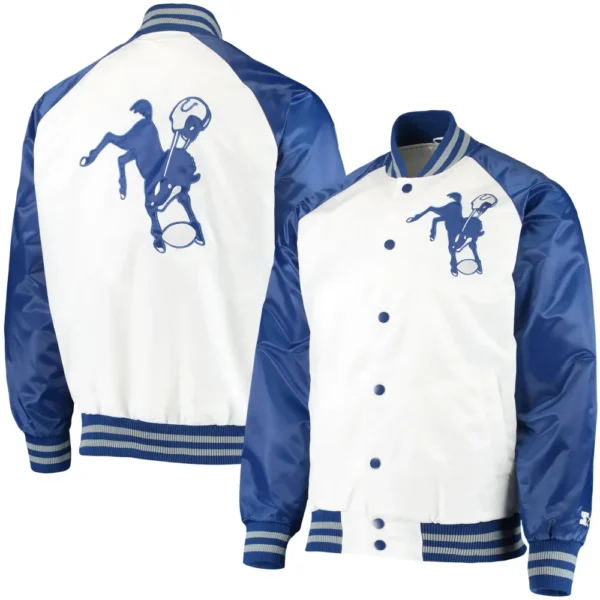 Indianapolis Colts Clean Up Throwback Satin Varsity Jacket