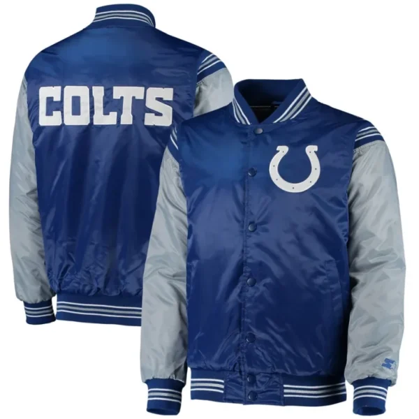 Indianapolis Colts Enforcer Full-Snap Blue/Gray Satin Varsity Jacket