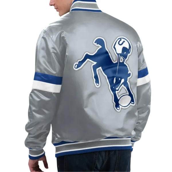 Indianapolis Colts Gray Gridiron Classics Satin Varsity Jacket