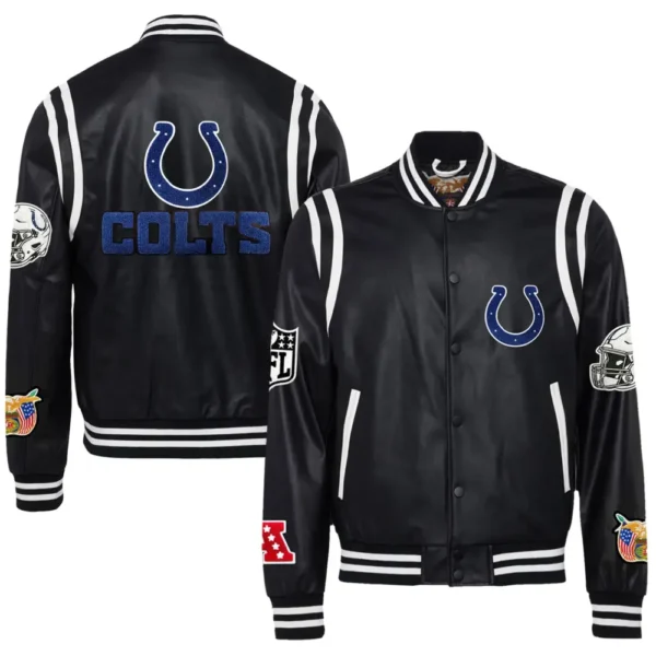 Indianapolis Colts Jeff Hamilton Black Leather Varsity Jacket