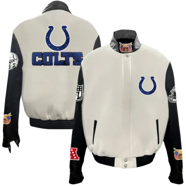 Indianapolis Colts Jeff Hamilton Stand Up Collar Wool & Leather Varsity Jacket