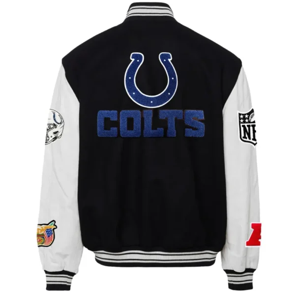 Indianapolis Colts Jeff Hamilton Wool & Leather Varsity Jacket Black & White