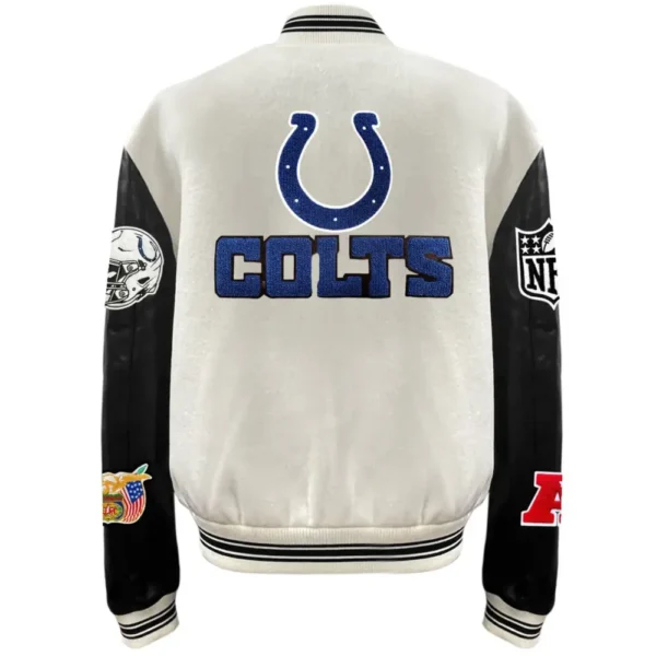 Indianapolis Colts Jeff Hamilton Wool & Leather Varsity Jacket Cream & Black