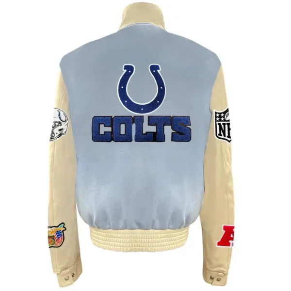 Indianapolis Colts Jeff Hamilton Wool & Leather Varsity Jacket Light Blue & Desert Sand