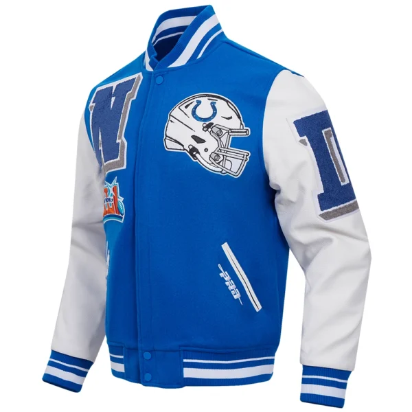 Indianapolis Colts Mashup Rib Blue/White Wool & Leather Varsity Jacket