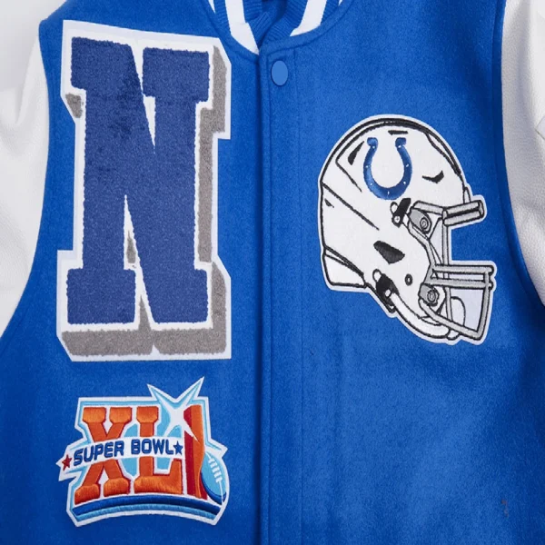 Indianapolis Colts Mashup Rib Blue/White Wool & Leather Varsity Jacket