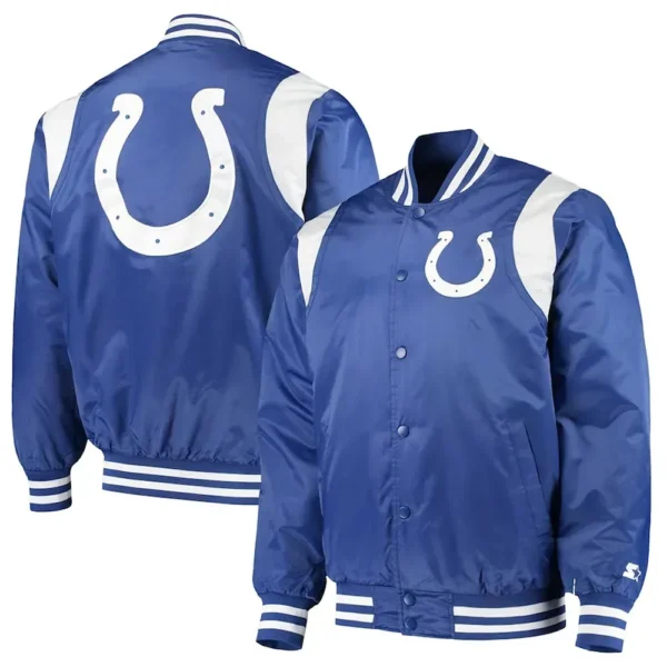 Indianapolis Colts Prime Time Full-Snap Blue Satin Varsity Jacket