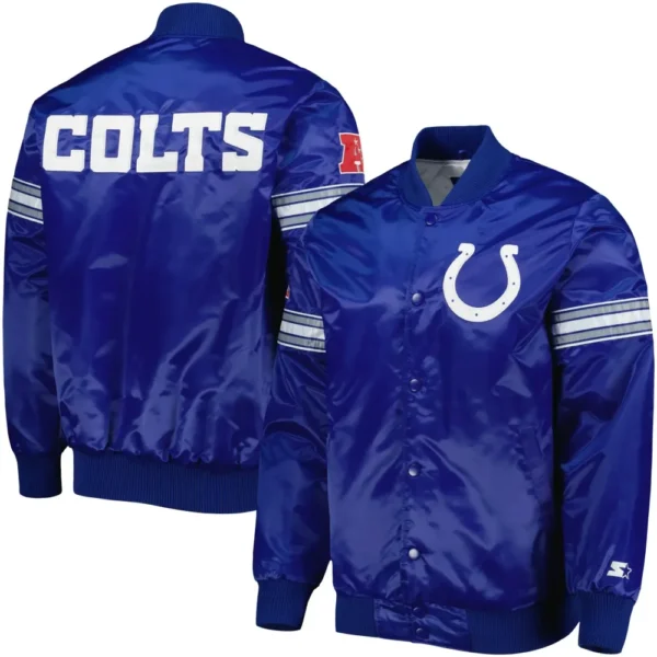 Indianapolis Colts Satin Varsity Full-Snap Royal Jacket