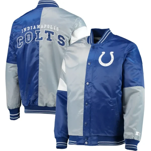 Indianapolis Colts Satin Varsity Jacket Royal & Gray