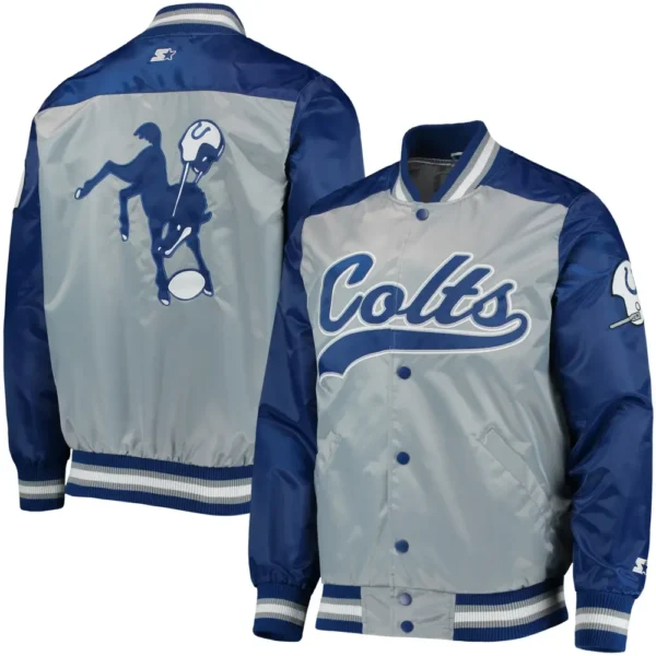 Indianapolis Colts The Tradition II Team Satin Varsity Jacket Gray & Blue