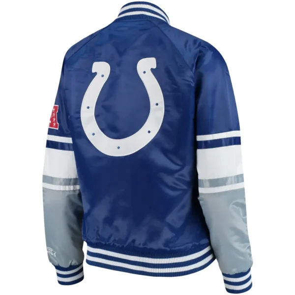 Indianapolis Colts Victory Cheer Satin Varsity Jacket