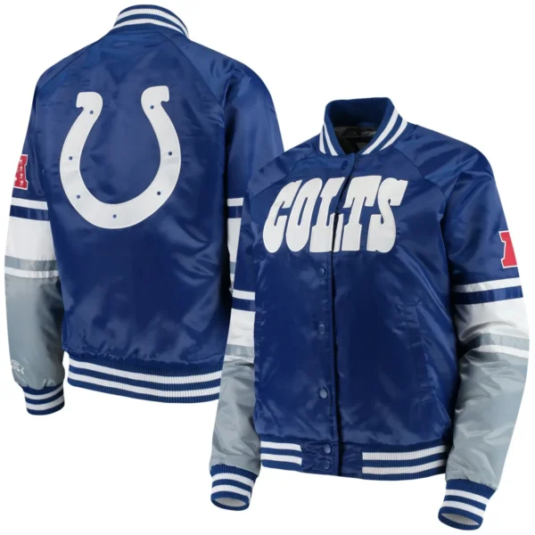 Indianapolis Colts Victory Cheer Satin Varsity Jacket