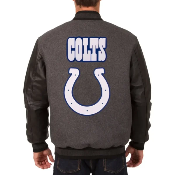 Indianapolis Colts Wool & Leather Varsity Jacket Embroidered Logo – Charcoal & Black