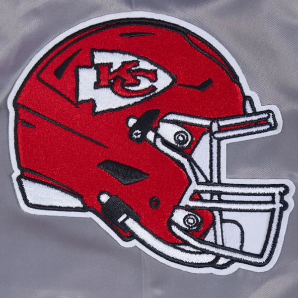 Kansas City Chiefs Old English Full-Snap Gray Satin Varsity Jacket