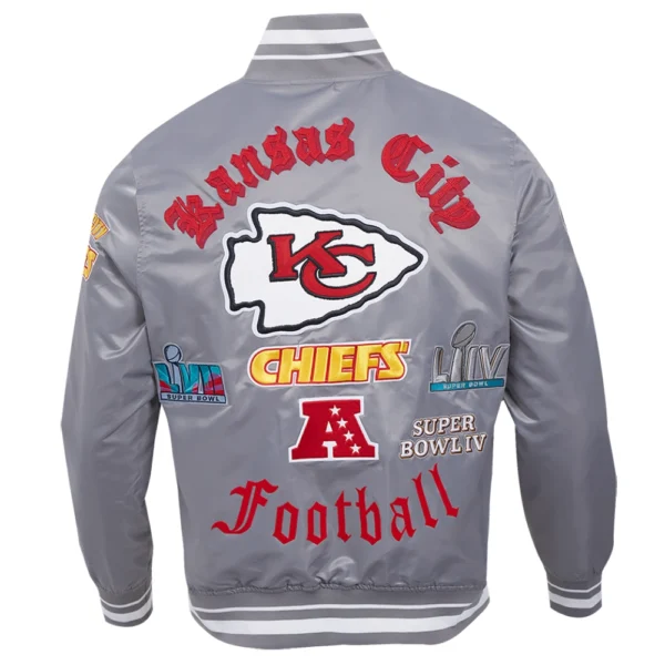 Kansas City Chiefs Old English Full-Snap Gray Satin Varsity Jacket