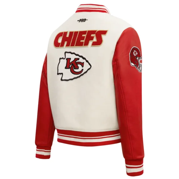 Kansas City Chiefs Retro Classic Women’s White/Red Wool & Leather Varsity Jacket