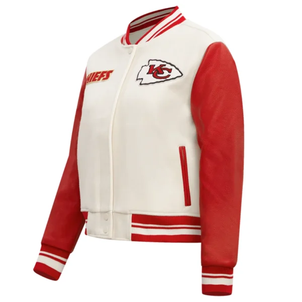 Kansas City Chiefs Retro Classic Women’s White/Red Wool & Leather Varsity Jacket