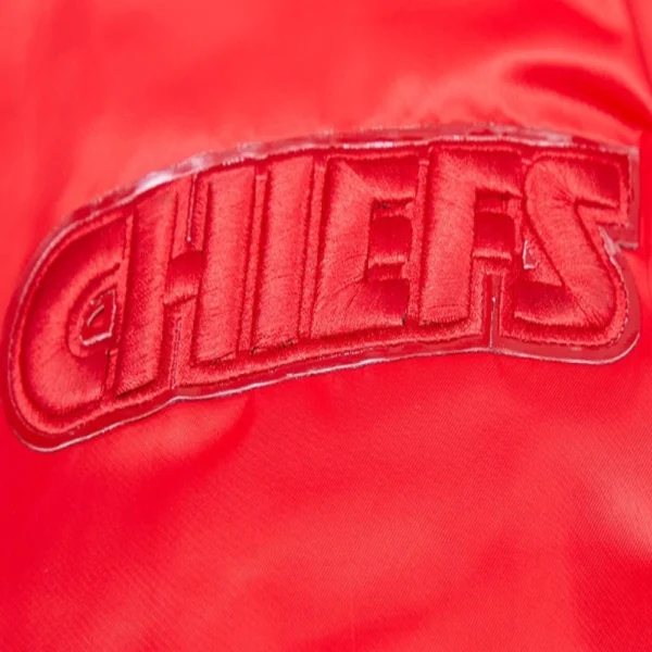 Kansas City Chiefs Old English Full-Snap Gray Satin Varsity Jacket