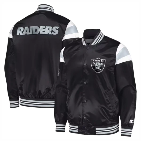 Las Vegas Raiders Full-Snap Black Satin Varsity Jacket