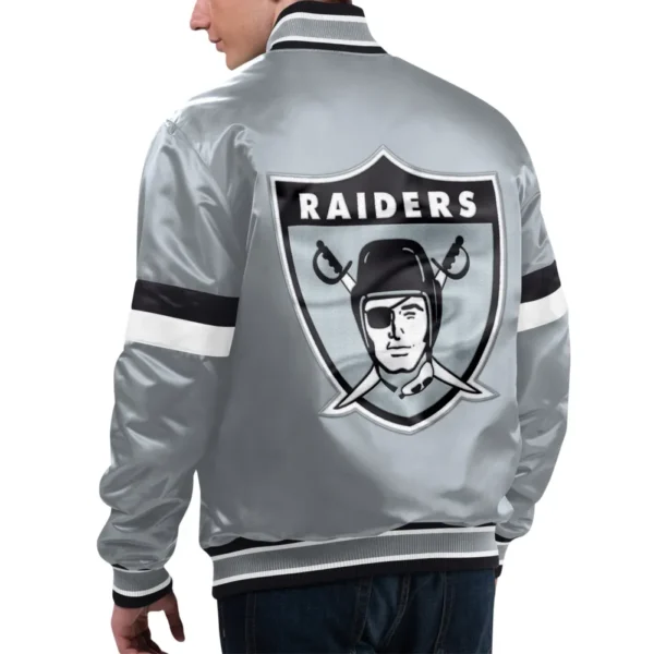 Las Vegas Raiders Gridiron Classics Home Game Gray Satin Varsity Jacket