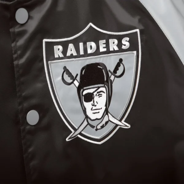 Las Vegas Raiders Lead Off Full-Snap Black/Gray Satin Varsity Jacket