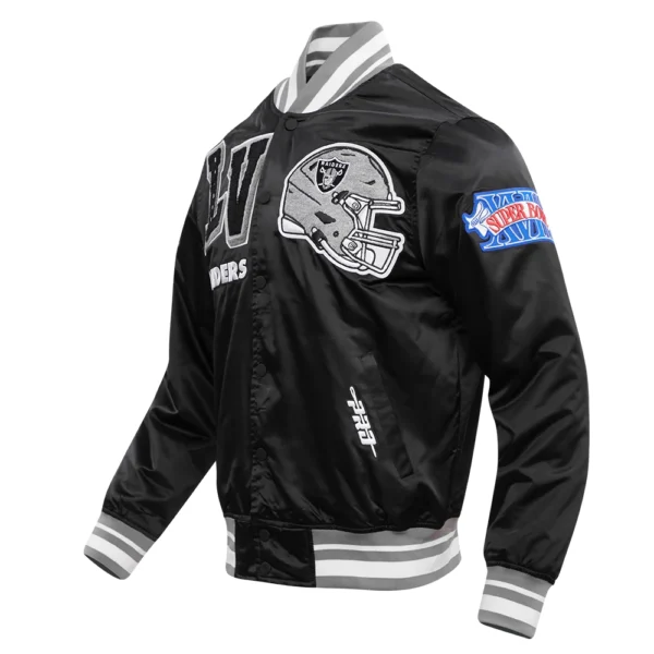 Las Vegas Raiders Mashup Full-Snap Black Satin Varsity Jacket