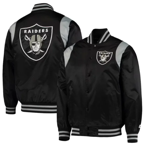 Las Vegas Raiders Prime Time Full-Snap Black Satin Varsity Jacket