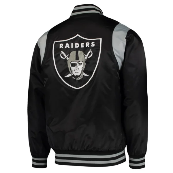 Las Vegas Raiders Prime Time Full-Snap Black Satin Varsity Jacket