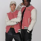 Legacy Studios Lamar Couple Wool & Leather Varsity Jacket Pink:W