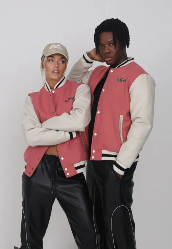 Legacy Studios Lamar Couple Wool & Leather Varsity Jacket Pink:W