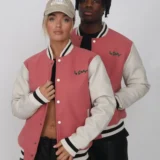 Legacy Studios Lamar Couple Wool & Leather Varsity Jacket Pink:White