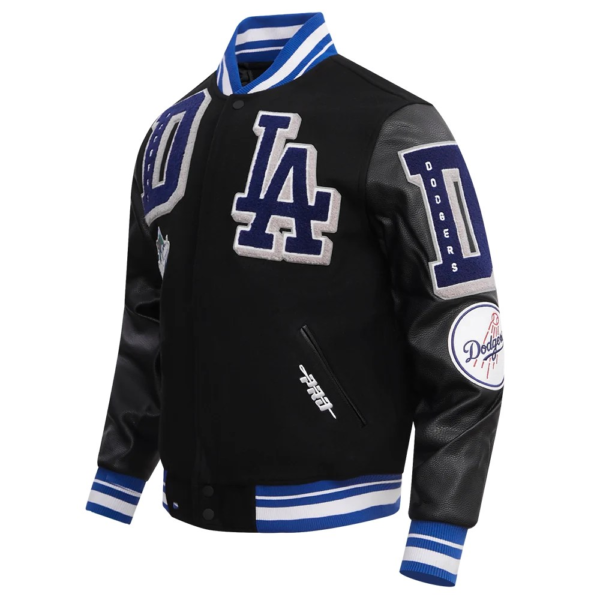 Los Angeles Dodgers Mashup Wool & Leather Varsity Jacket Black