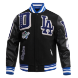 Los Angeles Dodgers Mashup Wool & Leather Varsity Jacket Black.
