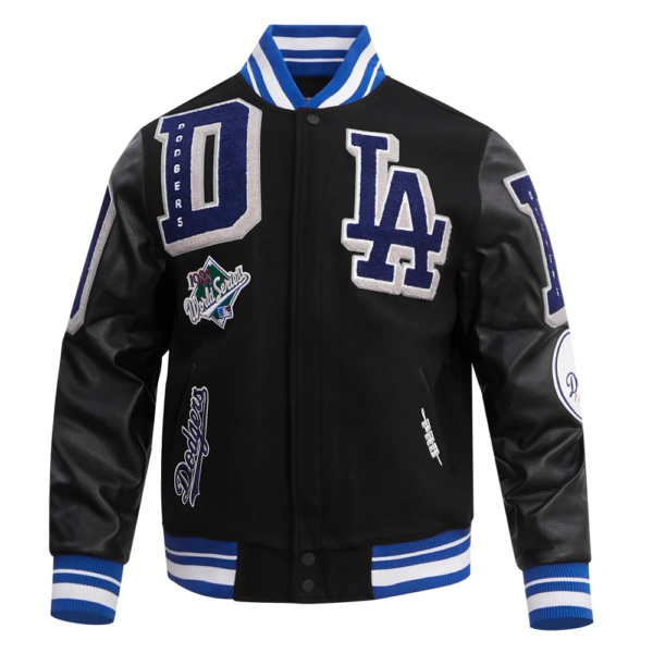 Los Angeles Dodgers Mashup Wool & Leather Varsity Jacket Black.