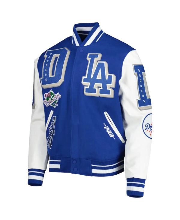 Los Angeles Dodgers Royal Blue Mash Up Logo Varsity Jacket.
