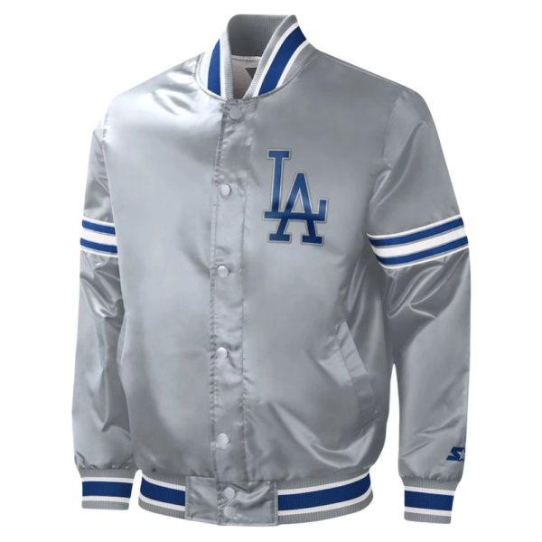 Los Angeles Dodgers Slider Full-Snap Satin Varsity Jacket Gray